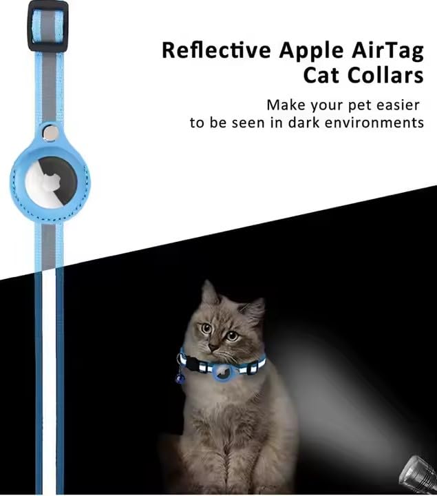 Image of Cat Collar Breakaway, Reflective Kitten Collar with Air Tag Holder and Bell for Girl Boy Cats (Black)