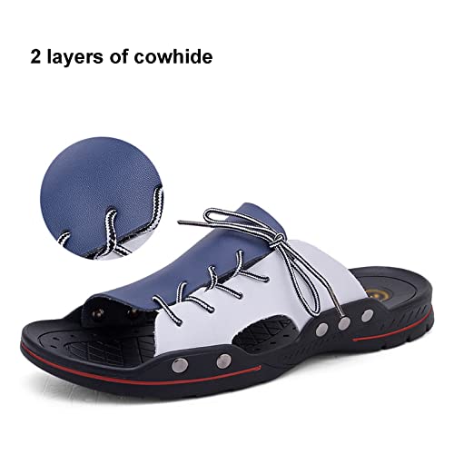 Men's Casual Slippers, Leather Comfortable Outdoor Sandals, Fashion Lightweight Open Toe Beach Shoes for Walking Beach (Black and White 41)2