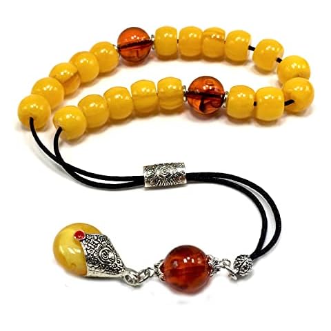 ALBATROSART Design - Greek KOMBOLOI Series Worry Beads Begleri Pony Anxiety Beads Rosary Relaxation Stress Relief (Dark Yellow & Rust Resin Drum -13X9 mm- 19 Big Beads) Cover