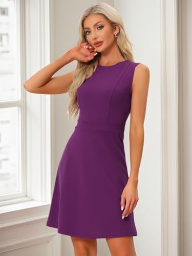 Image of Allegra K Women's Work Dress Round Neck Solid Color Sleeveless A-Line Business Casual Office Dresses