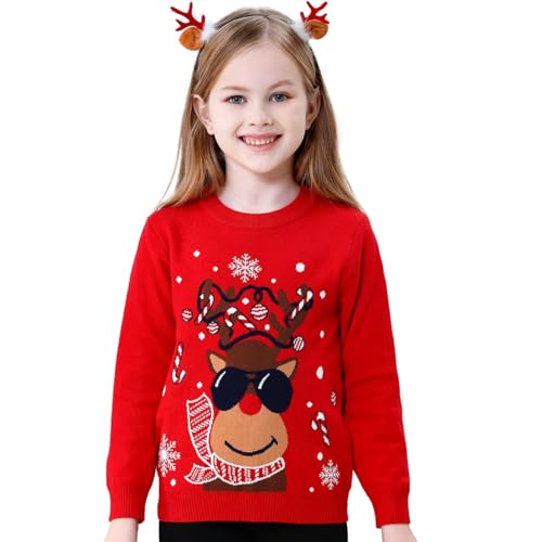 Image of Girl Ugly Christmas Sweater - Boy Double Layer Knitted Reindeer Holiday Xmas Pullover Sweater Kids 2-9 Years Old