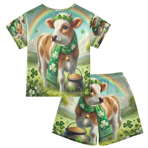 Highland Cow St Patricks Cute Pajama Set Short Sleeve Nightwear Soft Clothes Set Summer Pajamas Cotton 5Y2