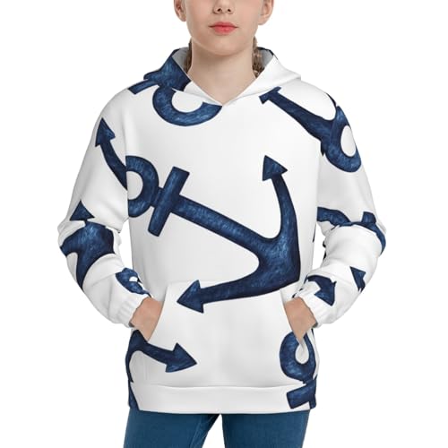 Navy Blue Anchor Kid Hoodies Boys Sweatshirts Girls Pullover with Pocket