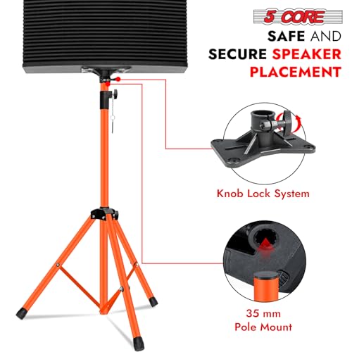 5 Core Speaker Stand Tripod Floor Heavy Duty Adjustable Up to 72 Inch DJ Studio Monitor Stands Pole Mount - SS HD 1 PK ORG Bag