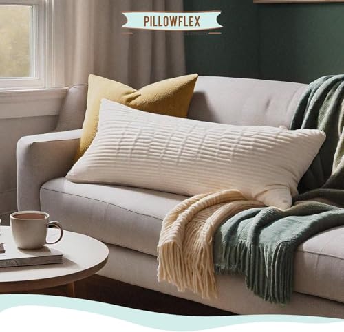 Image of Pillowflex Synthetic Down Pillow Insert 21x27 in - Karate Chop Pillow | Set of 2 - Large Rectangle Sham Forms, Plush Polyester Cotton Blend, Cloud-Like Comfort, Clump-Resistant Fill, Smooth Finish