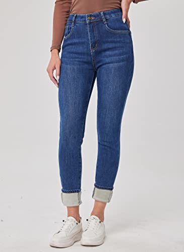 Fakanhui Women's Fleece Lined Jeans Winter Flannel Lined Jeans Thermal Denim Warm Jeans4