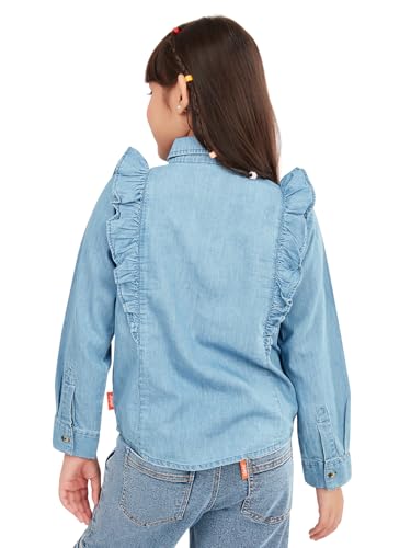 Image of olele Girls Full Sleeve Ruffles Cotton Linen Shirt - White for 4 to 14 Years | Kids Girl White Shirt | White Ruffle Shirt for Girls | Shirt Jeans