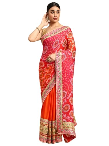 Image of Pandadi Saree Women's Elegance Chiffon Bandhani Saree with Heavy Lehenga Design