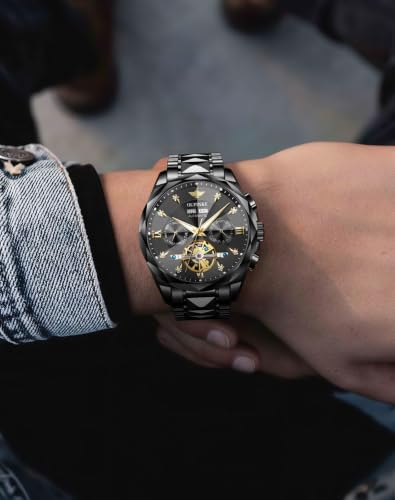 Image of OLEVS Men Automatic Watch Diamond Skeleton Mechanical Original Luxury Self Winding Wrist Watch for Men