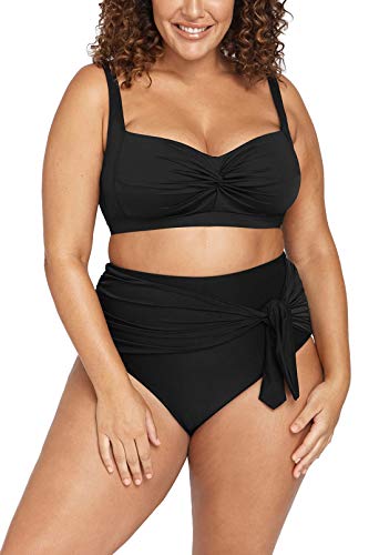 Sovoyontee Women's 2 Piece Plus Size High Waisted Swimsuit Twist Front Bikini Set Bathing Suit, Black, 4XL