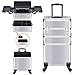 OUDMAY Makeup Case - 3 In 1 Aluminum Professional Rolling Cosmetic Beauty Storage With Folding Trays and Large Compartments Silver