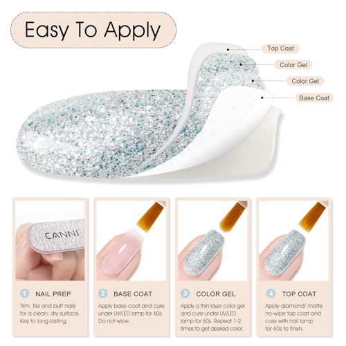 Image of CANNI 9ml Light Blue Glitter Gel Nail Polish High Gloss UV LED Soak Off Gel