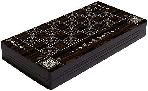 Chessgammon BACKGAMMON CHECKERS DRAUGHTS SET LARGE YENIGUN WOODEN FOLDABLE STORAGE TRAVEL HOLIDAY ADULT KIDS FAMILY TRADITIONAL BOARD GAME PEARL DESIGN WITH DOUBLING DICES