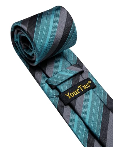 YourTies Men's Neckties Striped Tie and Plaid Neckties for Men Woven Silk Tie Gold Tie Clip Set