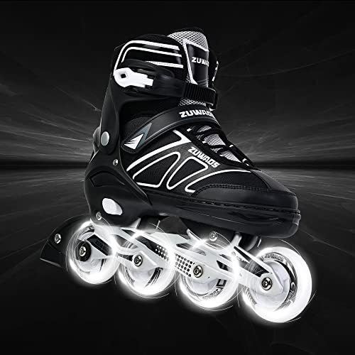 Kikstyo Adjustable Inline Skates For Kids And Adults, Roller Skates With Featuring All Illuminating Wheels, For Girls And Boys, Men And Women Black Size X-Large(7M/8W-10M/11W Us) #TOP3