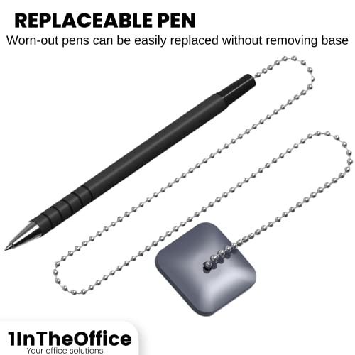 1Intheoffice Pen With Chain 7Mm, Security Pen Chain, Pen With Chain For Desk With Base Business Counter, Black, (4/Pack) #TOP3