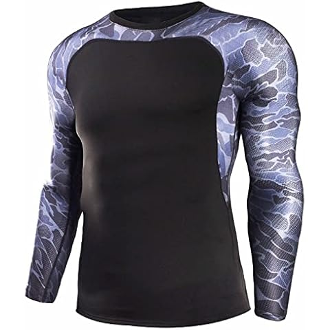 Nyeemya Men UPF 50+ Long Sleeve UV Rash Guard Shirts Quick Dry Compression Swim Shirt Water Surf Swimming Tops Black E XL Cover