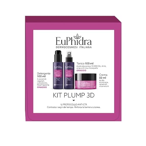 Euphidra KIT PLUMP 3D Protocollo anti-età CONTRASTA, RINFORZA - Plump 3D Detergente. 100 ml - Plump 3D Tonico. 100 ml - Plump 3D Crema. 50 ml