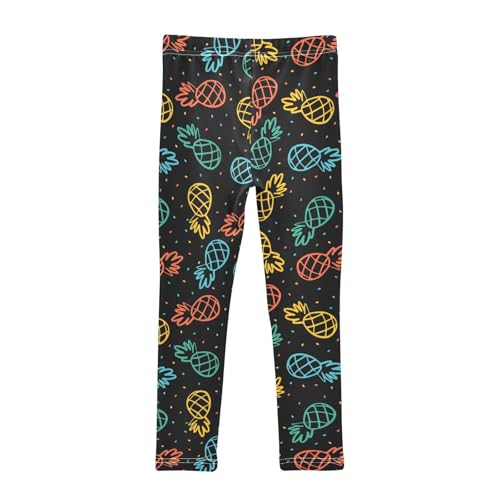 Colorful Outline Pineapples and Dots Girls Leggings,Workout Leggings for Girls Toddler Athletic Leggings Size for 3-10T2