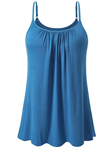 Image of Air Curvey Camisole for Women Bulid in Bra Casual Flowy Cami Adjustable Spaghetti Strap Tank Top Pleated Loose Fit S-XXXXL
