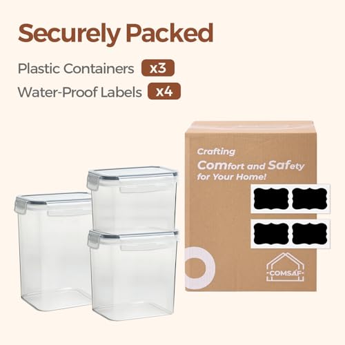 ComSaf Food Storage Containers with Lids Set of 3 (2L/2.1Qt) (1.4L/1.5Qt) (0.8L/0.8Qt), Airtight Food Storage Container, Plastic Canister Sets for Kitchen, Pantry Organizer for Sugar, Cereal and Snack by ComSaf - Used condition - Image 8