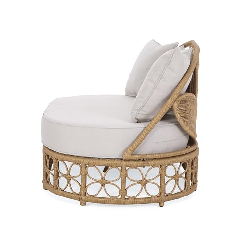 Image of Merax Outdoor Wicker Daybed with Water Resistant Cushion and 3 Throw Pillows, Boho Patio 60 inch Rattan Sun Day Bed for Lawn Garden Backyard Pool, All-Weather, Light Brown