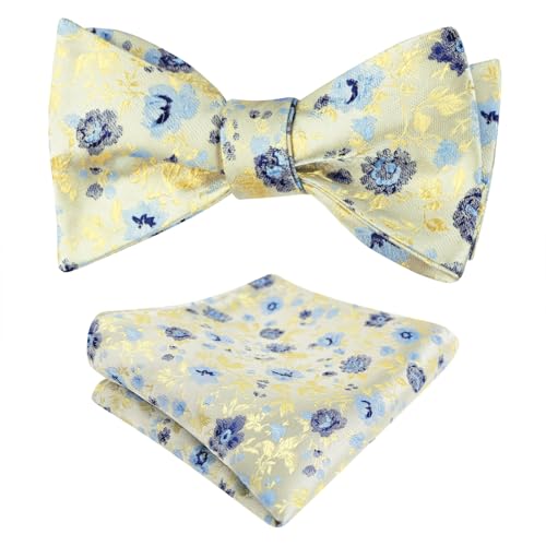 Image of Alizeal Mens 2pcs Floral Pattern Bow Tie Set | Self-tied Pocket Square Colorful Perfect for Weddings Proms Business