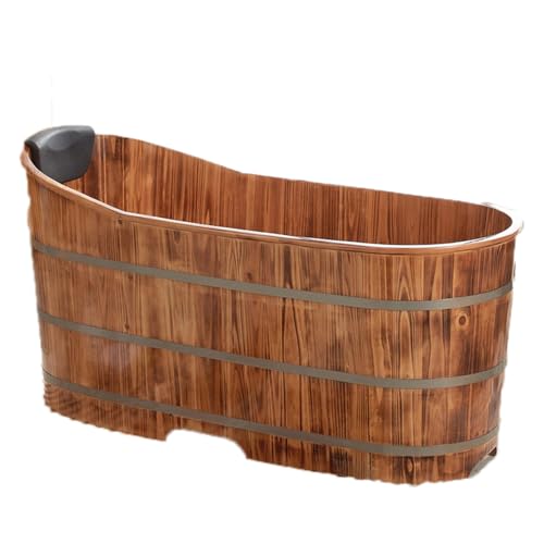 47.24 Inch Long Premium Handcrafted Cedar Wood Adult Tub - Oversized Full Body Soaking Tub With Ergonomic Headrest, Freestanding Soaking Non-Slip Tub