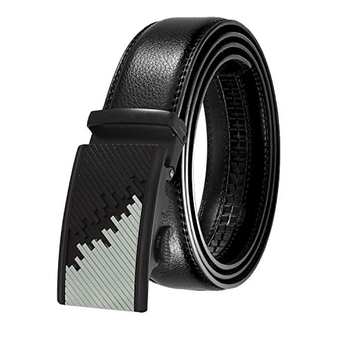 Image of JINIU Men's Ratchet Belt Buckle, Black Genuine Leather Slide Belt for Men Dress Suit, Micro Adjustable Trim to Fit Boxed