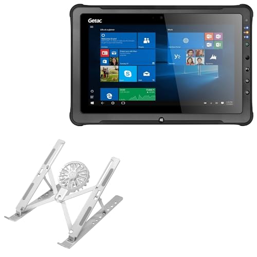 BoxWave Stand and Mount Compatible with Getac F110 (4th Gen) - QuickSwitch Stand with Cooling Fan, Portable, Multi Angle Viewing Ventilator - Metallic Silver