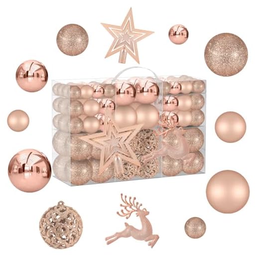 102PCS Assorted Rose Gold Christmas Ornaments,Shatterproof Plastic Christmas Ball Tree Ornaments Set for Tree Decorations