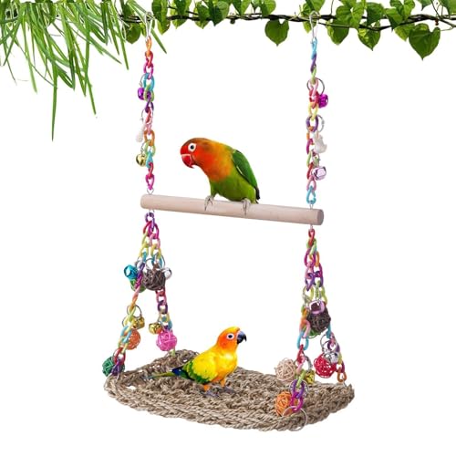 Bird Swing Toys, Wooden Perches Parrot Platforms Woven Aquatic Plants Vines, Hanging Hammocks for Birds to Climb Stand Chew, for Budgies Cockatiels Conures...
