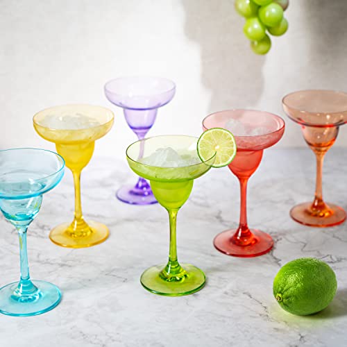 The Wine Savant Hand Blown Colorful Margarita & Martini Glass (Set Of 6) – Fancy 7.4Oz Luxury Hand Blown For Cocktails, Water, Wine, Juice, & Champagne Glasses Cinco De Mayo Large Party, Set Of 6 #TOP4