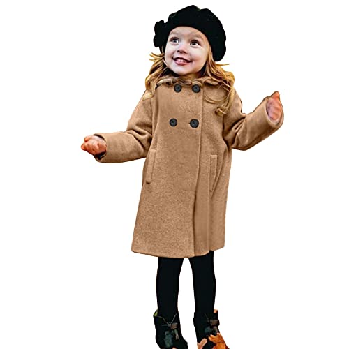 KAGAYD Girls Dress Coat Kids Winter Warm Jacket Long Sleeve Button Trench Coat Pocket Long Peacoat Outerwear