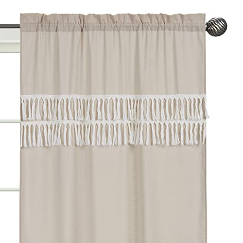 Sweet Jojo Designs Boho Fringe Window Treatment Panels Curtains - Set Of 2 - Gender Neutral Beige Tan Taupe Linen Tassel Macrame For Bohemian Woodland Farmhouse Botanical Leaf Collection #TOP2