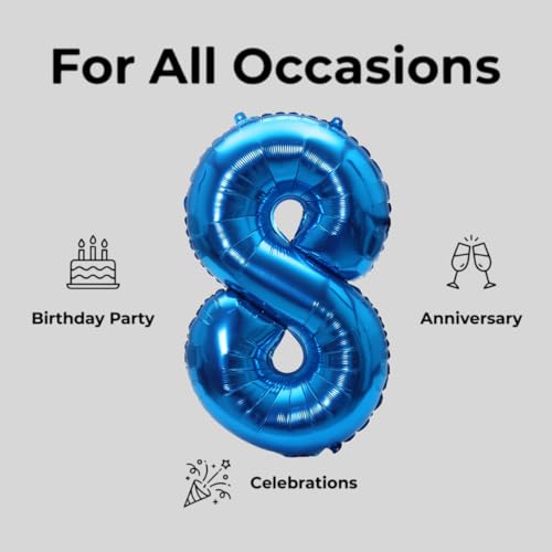 Image of YPSelected 32 Inch Large Foil Helium Number Balloon Birthday Wedding Party 0-9 (Blue, 8)