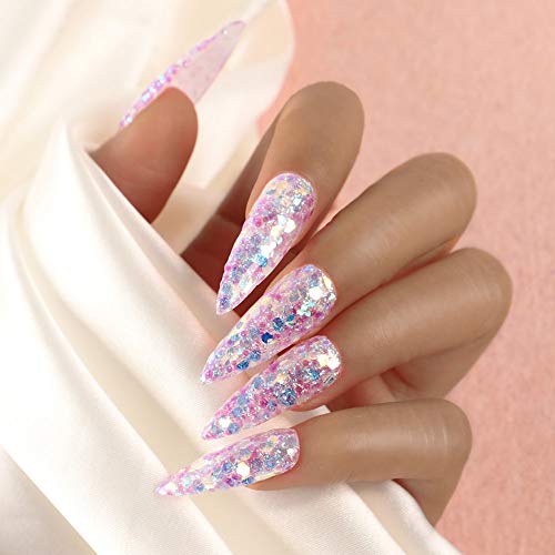 Acrylic Nail Kit,Pink White Clear Acrylic Powder and Liquid Set, False Nail Tips Acrylic Painting Brush Manicure Tools Set Nail Art Glitter Powder Rhinestones