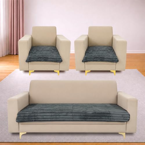 Image of Homerz Premium Rabbit Fur Sofa Cover with Anti-Skid Backing, Soft Plush Fabric Sofa Protector for Living Room Furniture (Grey, 5 (3+1+1) Seater, Only Seat Cover)