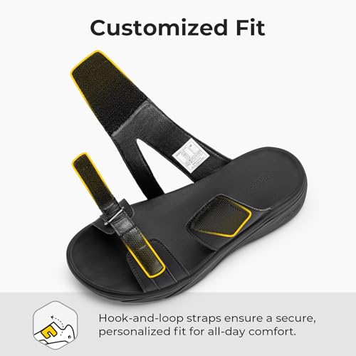 FitVille Women Wide Summer Sandals Slide Slippers with Adjustable Straps Light Weight (Black, 7 Wide) by FitVille - Used condition - Image 4