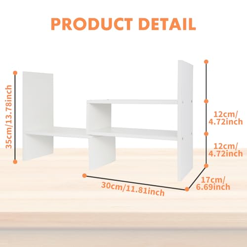 Image of PowerKing Wood Desktop Organizer, Adjustable Display Shelf Rack for Home Office Desktop Storage Supplies Organization (White)