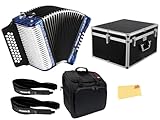 Hohner Corona II G/C/F Accordion - Pearl Dark Blue Bundle with Case, Gig Bag, Straps, and Austin Bazaar Polishing Cloth