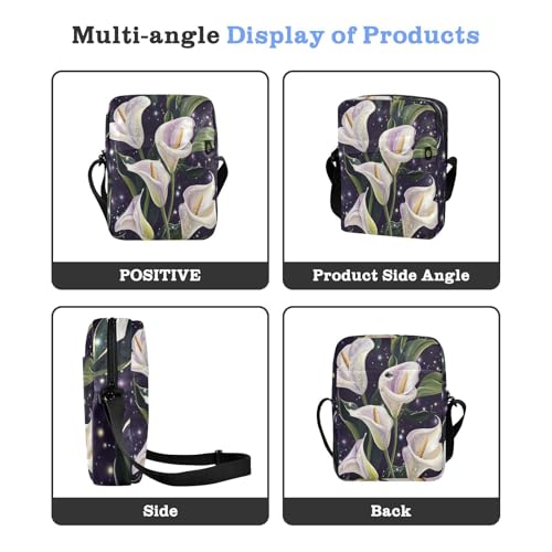 messenger bag crossbody mens crossbody bag Cross Body Purse Adjustable Strap for School School- Glitter Calla Lily4