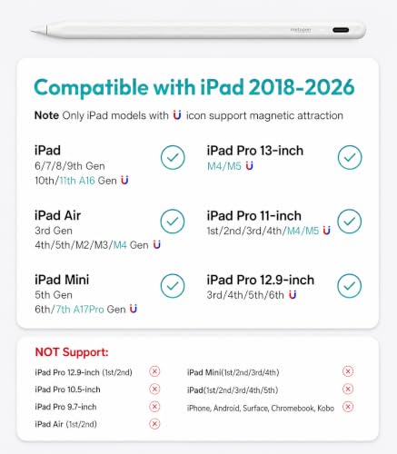 Image of Metapen A8 iPad Pencil for Apple iPad 2018-2026,Fast Charge Magnetic Stylus