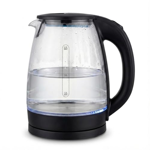Image of 2L Glass Electric Kettle | Borosilicate Glass Body with Blue backlight and Stainless Steel Heating Plate,360 Base | Fast Boil Water Kettle for Tea, Coffee & Instant Beverages (TRANSPARENT)