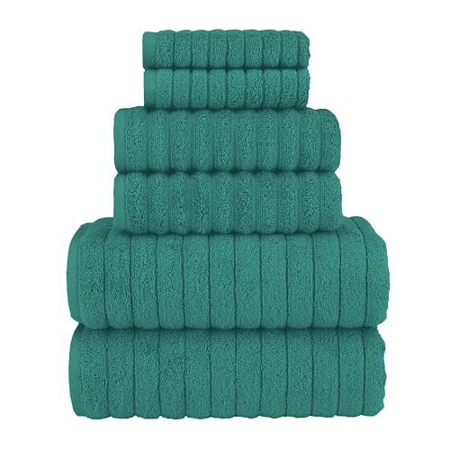 Elegant Comfort 100% Turkish Cotton Corduroy Ribbed Luxury Bath Towels 6-Piece Set, Premium Feel - Quick Dry, Highly Absorbent, Contains 2 Bath Towels, 2 Hand Towels, and 2 Washcloths, Turquoise