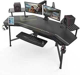 EUREKA ERGONOMIC Gaming Desk with RGB Lights, 182 x 76cm Computer Gaming Desk, Large Wing Shaped Office Computer Workstation PC Table w Keyboard Tray Monitor Stand Dual Headphone Hanger Cup Holder