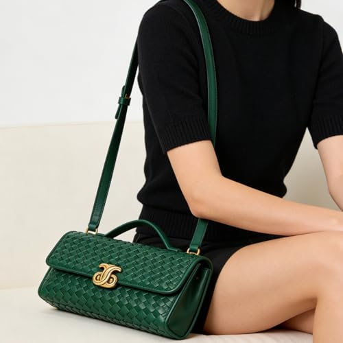 Image of JYG Woven Handbag for Women Fashion Evening Shoulder Bag PU Leather Handmade Clutch Purse Casual Crossbody Bags 2024