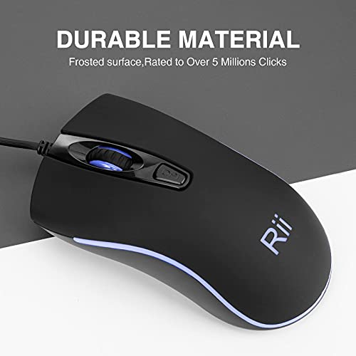 Rii Wired Mouse, Computer Mouse With Blue Backlit,Usb Mouse With 1600 Dpi Levels,Comfortable Grip Ergonomic Optical,Usb Wired Mice Support Windows Pc, Laptop,Desktop,Notebook,Chromebook (2Pack) #TOP5