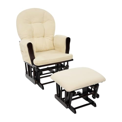 Naomi Home Brisbane Glider and Ottoman Set with Smooth Rocking & Gliding Motion, Ergonomic High-Back Support, Cushioned Armrests, Solid Wood Base, Storage Pockets, Espresso/Cream Nursery Chair