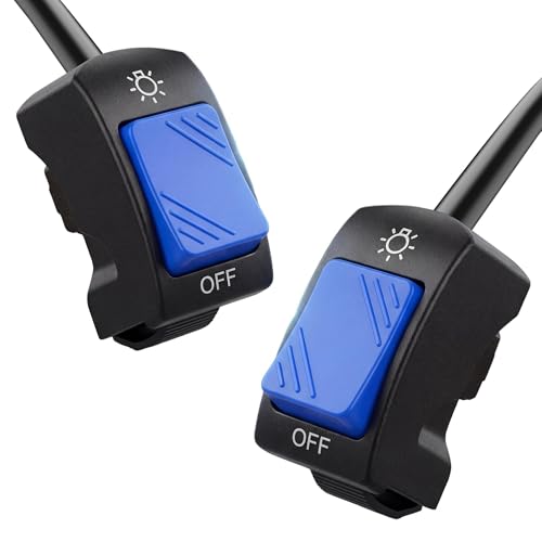 Interruptor de moto de 12 V, interruptor de faro de motocicleta de 2 cables, control de encendido y apagado para manillar, iluminación principal o auxiliar, carcasa de nailon, azul, juego de 2